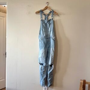 H&M Denim Overalls Long Pants Jean Distressed Knee patch 8